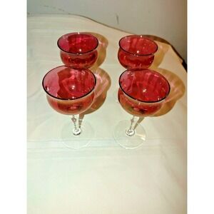 Set 4 Ruby Pink Liquer glasses With Clear Stems